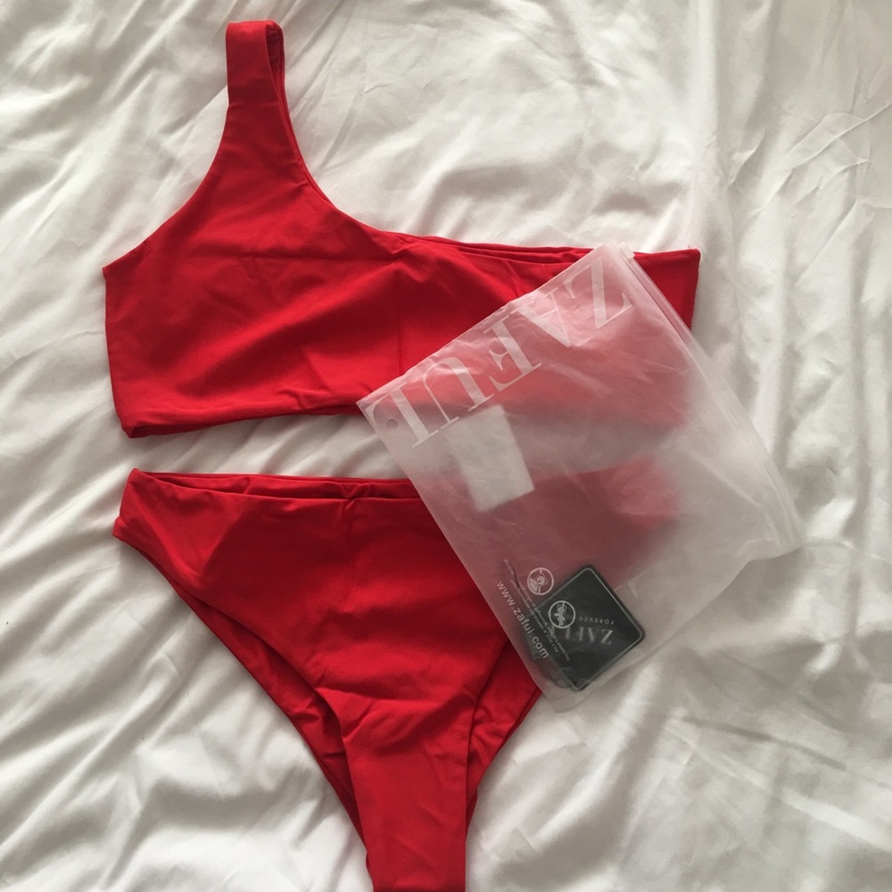 Red, one shoulder bikini from ZAFUL